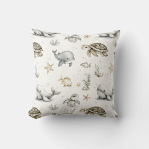 Coussin Animaux Bébés Océan Aquarelle Mignons