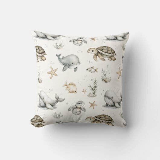 Coussin Animaux Bébés Océan Aquarelle Mignons (Recto)