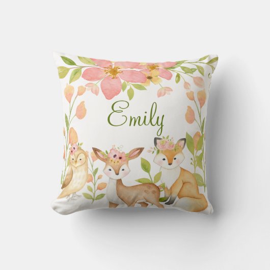 Coussin Animaux de bois rose Floral Personnalisé (Recto)