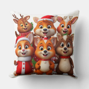 Coussin Animaux de dessin animé festifs en costumes de Noë