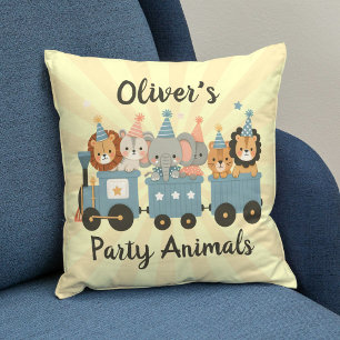 Coussin Animaux de fête mignons dans un train personnalisé