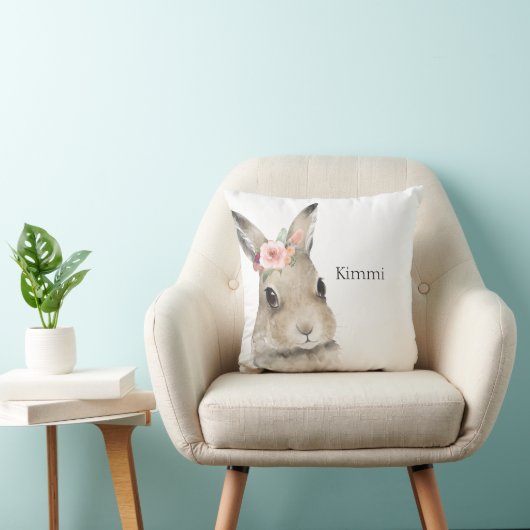Coussin Animaux de forêt Rabbit Aquarelle Typographie Nom (Chaise)