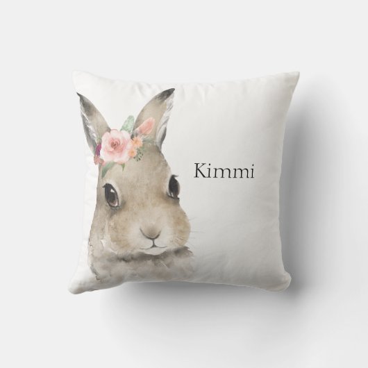 Coussin Animaux de forêt Rabbit Aquarelle Typographie Nom (Verso)