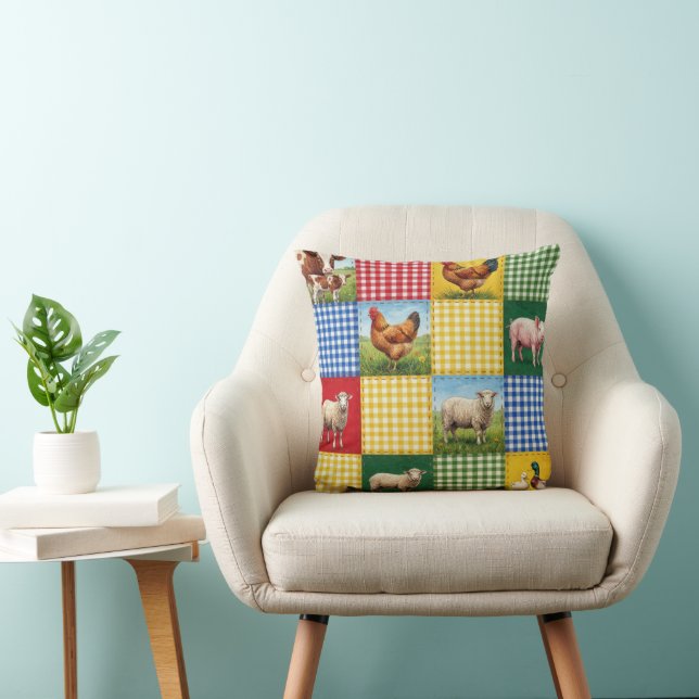 Coussin Animaux de la ferme et courtepointe en patchwork à (Chaise)