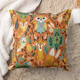 Coussin Animaux de la forêt en bois sculpté fantaisiste mo