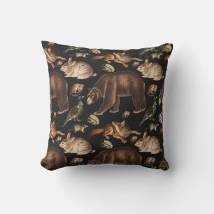 Coussin Animaux de la forêt fantaisiste motif floral