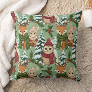 Coussin Animaux de la forêt hivernale Motif de Noël