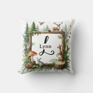 Coussin Animaux de la forêt personnalisés avec monogramme