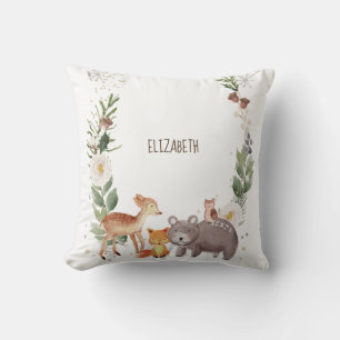 Coussin Animaux de la forêt rayures