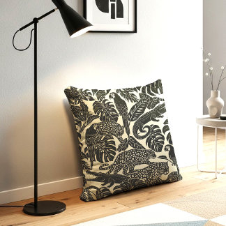 Coussin Animaux de la jungle tropicale en noir et crème gr