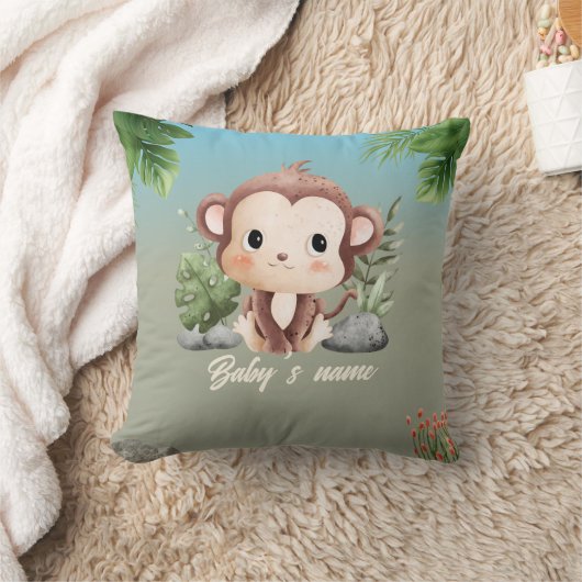 Coussin Animaux de safari mignons 2 côtés Singe Éléphant (Couverture)