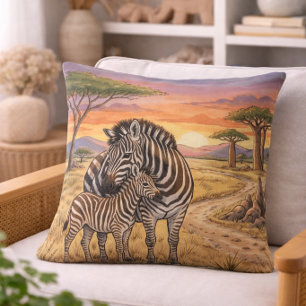 Coussin Animaux de safari Zèbre Maman et Poulain