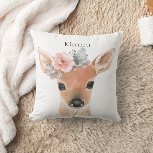 Coussin Animaux forestiers Cerf Aquarelle Typographie Nom (Couverture)