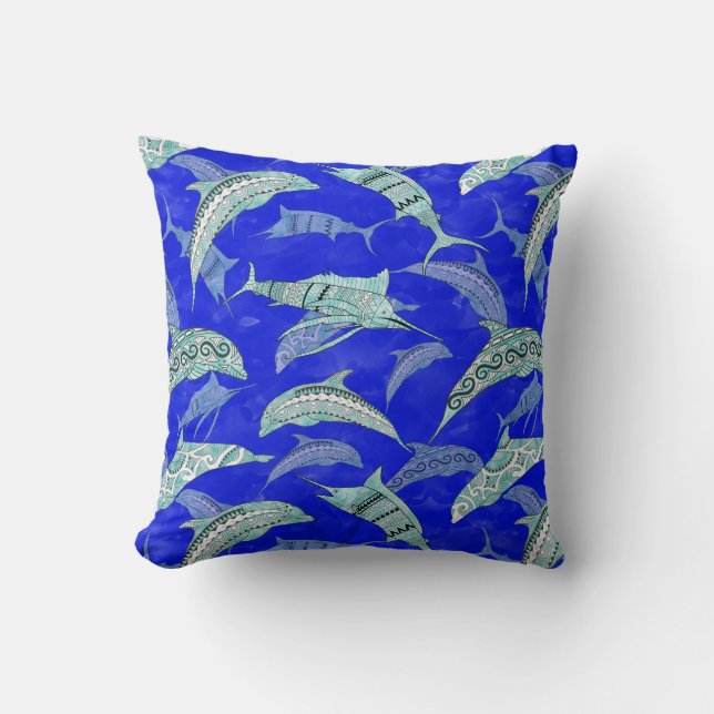 Coussin Animaux marins bleus dauphins marlins (Recto)