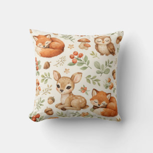 Coussin Animaux mignons de la forêt et motif de baies