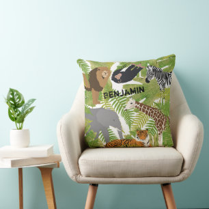 Coussin Animaux mignons personnalisés Safari Boy Fille