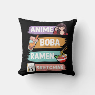 Coussin Anime Boba Ramen Esquisse Otaku Kawaii Anime Girl