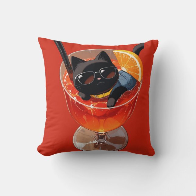 Coussin anime chat noir en vacances (Recto)