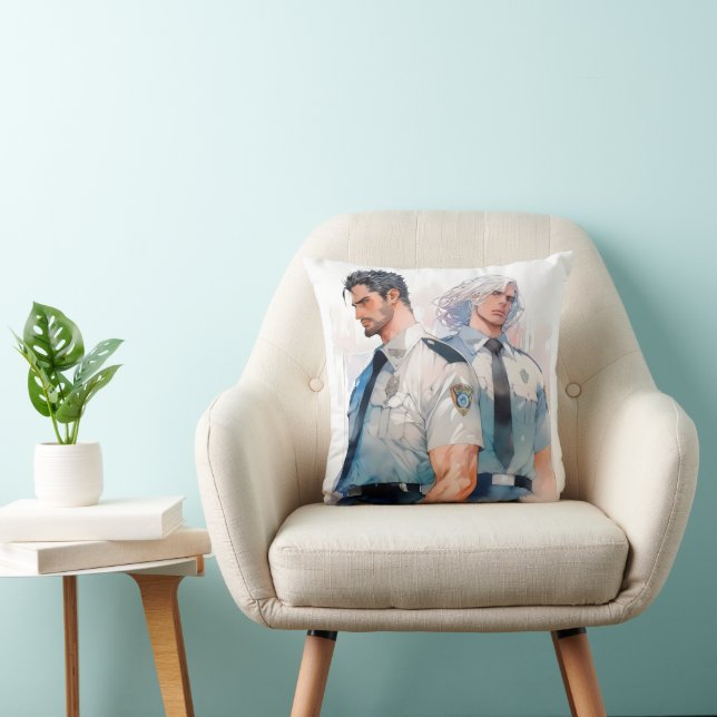 Coussin Anime d'aquarelle de policier beau (Chaise)