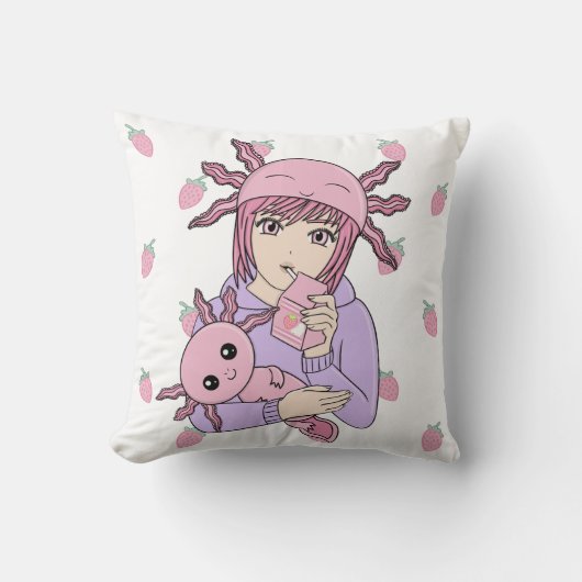 Coussin Anime de Lait de fraise Kawaii Cute Axolotl (Recto)