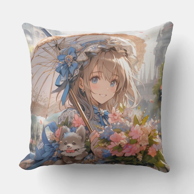 Coussin Anime fille avec parapluie (Recto)
