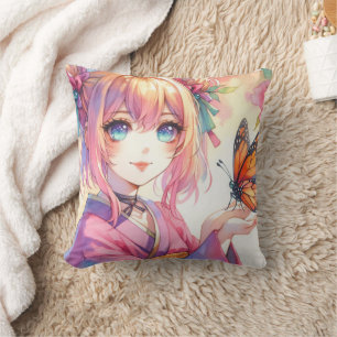 Coussin Anime Girl Holding a Butterfly Personnalisé