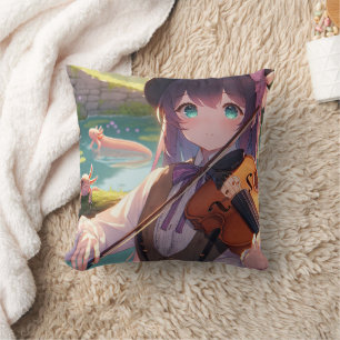 Coussin Anime Girl Jouer le violon et les Axolotls
