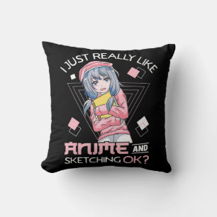 Coussin Anime Girl Waifu Who Loves Anime Ramen And Sketchi