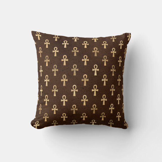 Coussin Ankh égyptien or sur Brown (Recto)