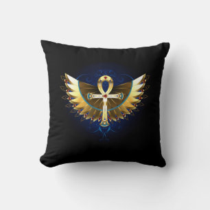 Coussin Ankh or avec ailes