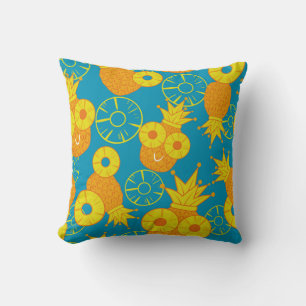 Coussin Anneaux d'ananas : Caricature de Doodle Vintage.