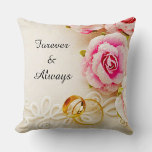 Coussin Anneaux de mariage élégants en or avec roses roman