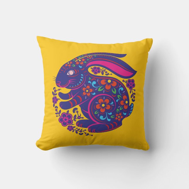 Coussin Année chinoise colorée du T-shirt lapin (Recto)