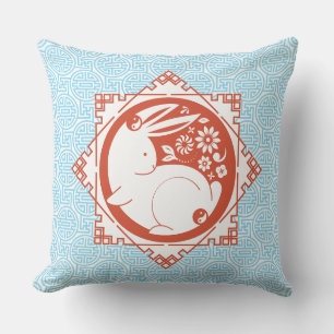 Coussin Année du lapin Mantras chinois Nouvel An bleu