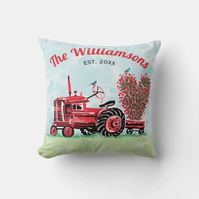 Coussin Année florale de nom de coeur de vieux tracteur (Recto)