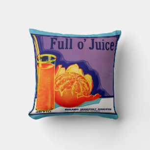 Coussin Années 1930 Plein o’ Juice orange crate étiquette