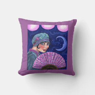 Coussin Années folles Flapper Girl Fan Lune Stars