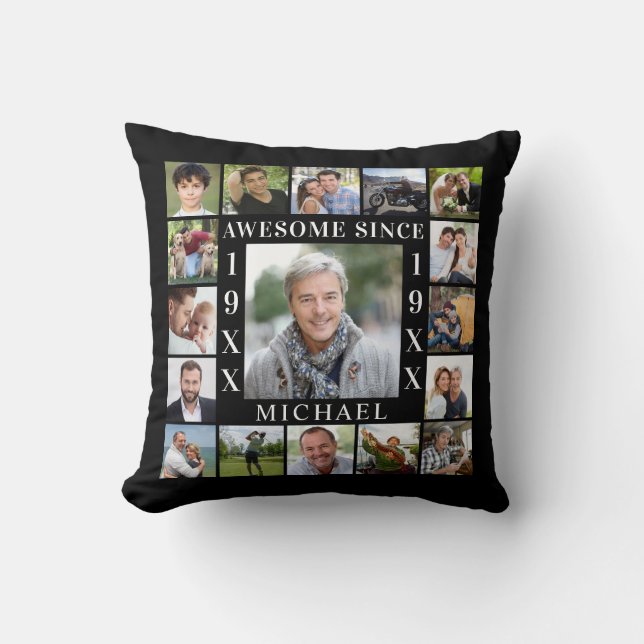 Coussin Anniversaire 17 Photo Collage AWESOME DEPUIS (Recto)