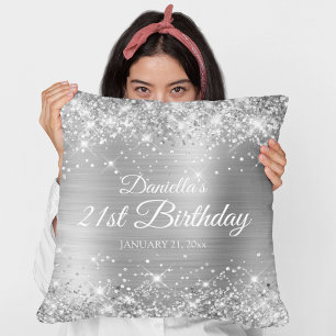 Coussin Anniversaire 21 ans pailleté argenté