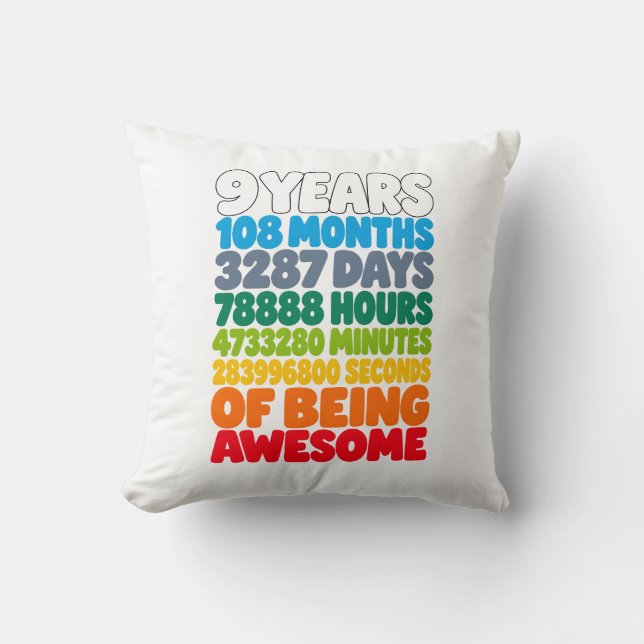 Coussin Anniversaire 9 Ans 108 Mois Secondes Incroyable Ar (Recto)