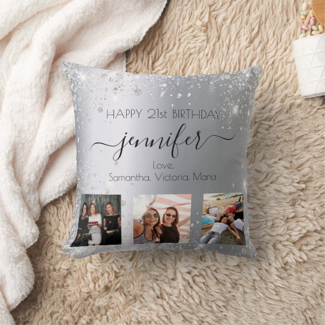 Coussin Anniversaire argent parties scintillant ami photo  (Couverture)