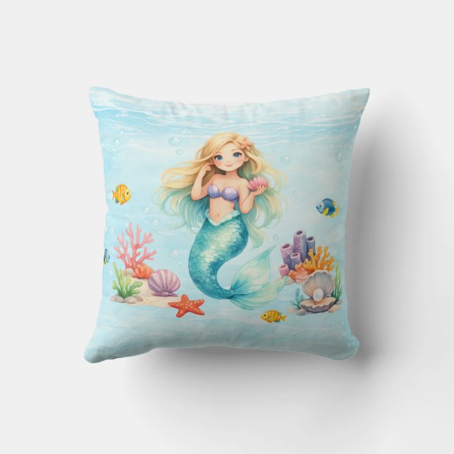 Coussin Anniversaire de la Sirène à l'aquarelle (Verso)
