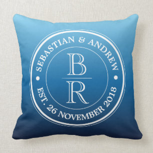 Coussin Anniversaire de mariage gai bleu d'Ombre de logo