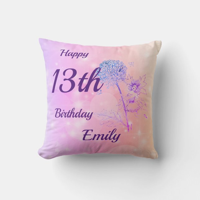 Coussin Anniversaire d'étincelle féerique en pastel assez (Recto)