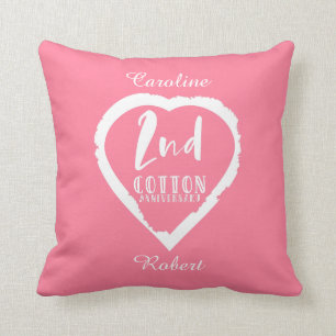 Coussin Anniversaire du Mariage du 2e Coton du Coeur rose