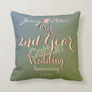 Coussin Anniversaire du Mariage du coton de 2 ans