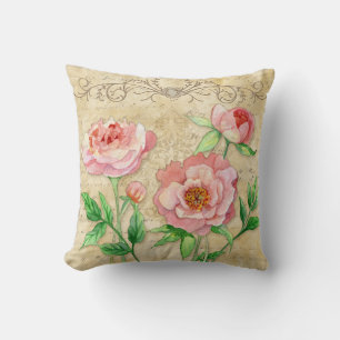Coussin Anniversaire du Mariage floral de Peony Vintage mo