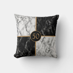 Coussin Anniversaire Marbre Noir Blanc Ajouter Âge Années