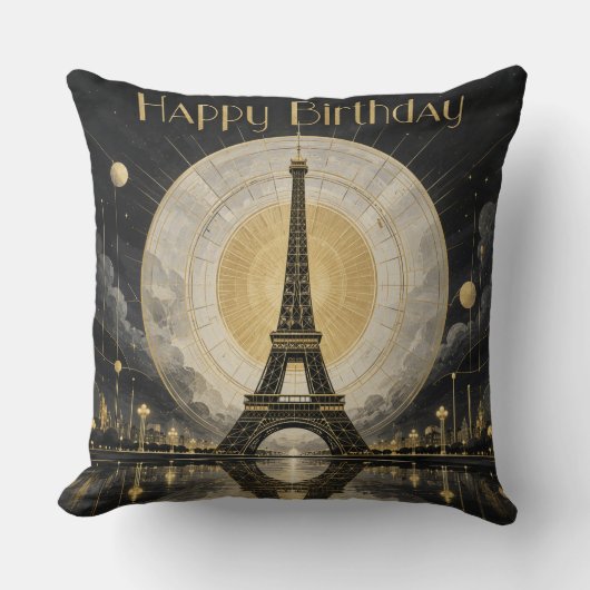 Coussin Anniversaire Paris Tour Eiffel Déco Or (Recto)