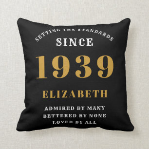 Coussin Anniversaire personnalisé 1939 Black Gold White Ch